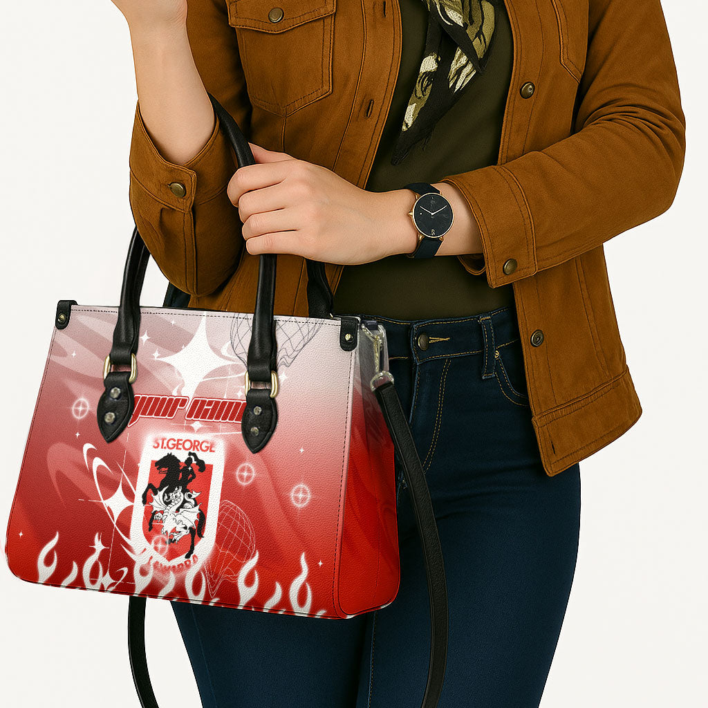 Personalized St. George Illawarra Dragons Leather Bag Y2K Grunge Aesthetic With Cyber Flames and Starburst Graphics