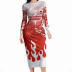 Personalized St. George Illawarra Dragons Long Sleeve Bodycon Dress Y2K Grunge Aesthetic With Cyber Flames and Starburst Graphics
