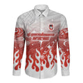 Personalized St. George Illawarra Dragons Long Sleeve Button Shirt Y2K Grunge Aesthetic With Cyber Flames and Starburst Graphics