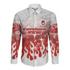 Personalized St. George Illawarra Dragons Long Sleeve Button Shirt Y2K Grunge Aesthetic With Cyber Flames and Starburst Graphics