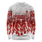 Personalized St. George Illawarra Dragons Long Sleeve Shirt Y2K Grunge Aesthetic With Cyber Flames and Starburst Graphics
