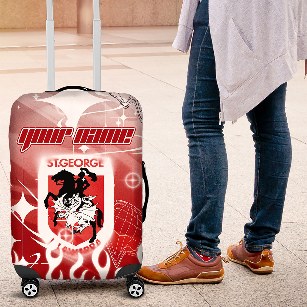 Personalized St. George Illawarra Dragons Luggage Cover Y2K Grunge Aesthetic With Cyber Flames and Starburst Graphics