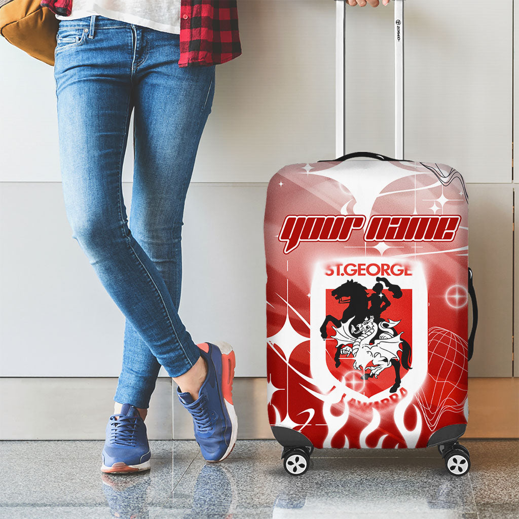 Personalized St. George Illawarra Dragons Luggage Cover Y2K Grunge Aesthetic With Cyber Flames and Starburst Graphics
