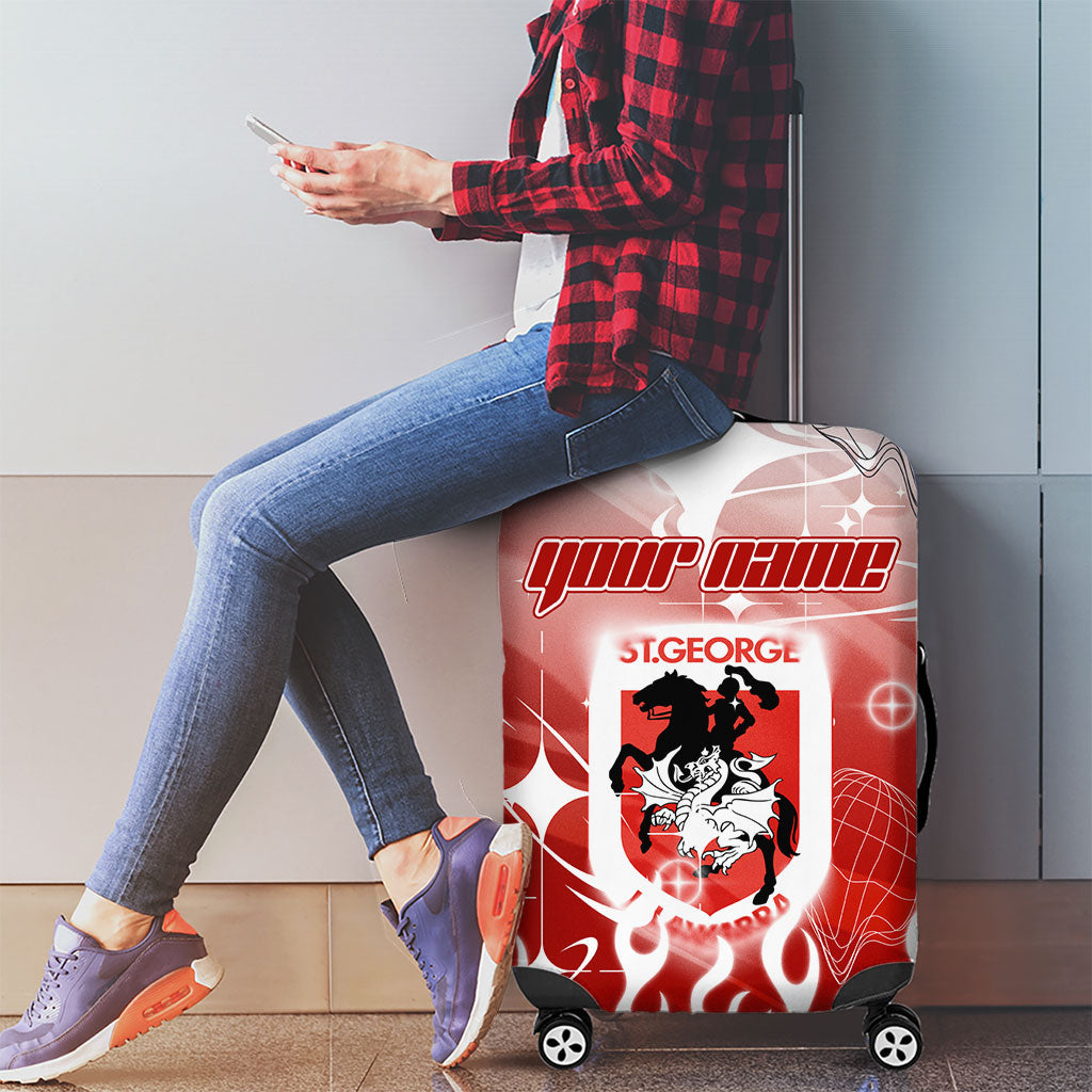 Personalized St. George Illawarra Dragons Luggage Cover Y2K Grunge Aesthetic With Cyber Flames and Starburst Graphics