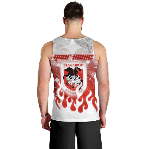 Personalized St. George Illawarra Dragons Men Tank Top Y2K Grunge Aesthetic With Cyber Flames and Starburst Graphics
