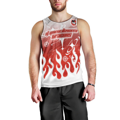 Personalized St. George Illawarra Dragons Men Tank Top Y2K Grunge Aesthetic With Cyber Flames and Starburst Graphics