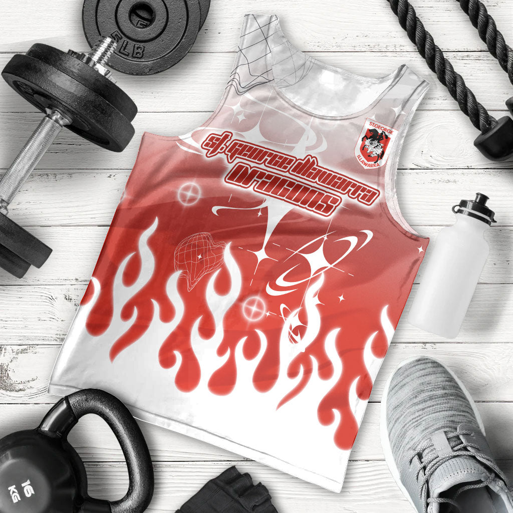 Personalized St. George Illawarra Dragons Men Tank Top Y2K Grunge Aesthetic With Cyber Flames and Starburst Graphics