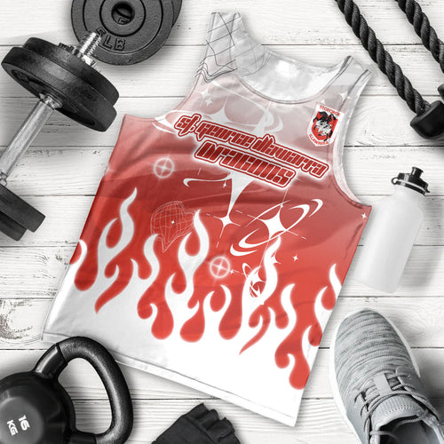 Personalized St. George Illawarra Dragons Men Tank Top Y2K Grunge Aesthetic With Cyber Flames and Starburst Graphics