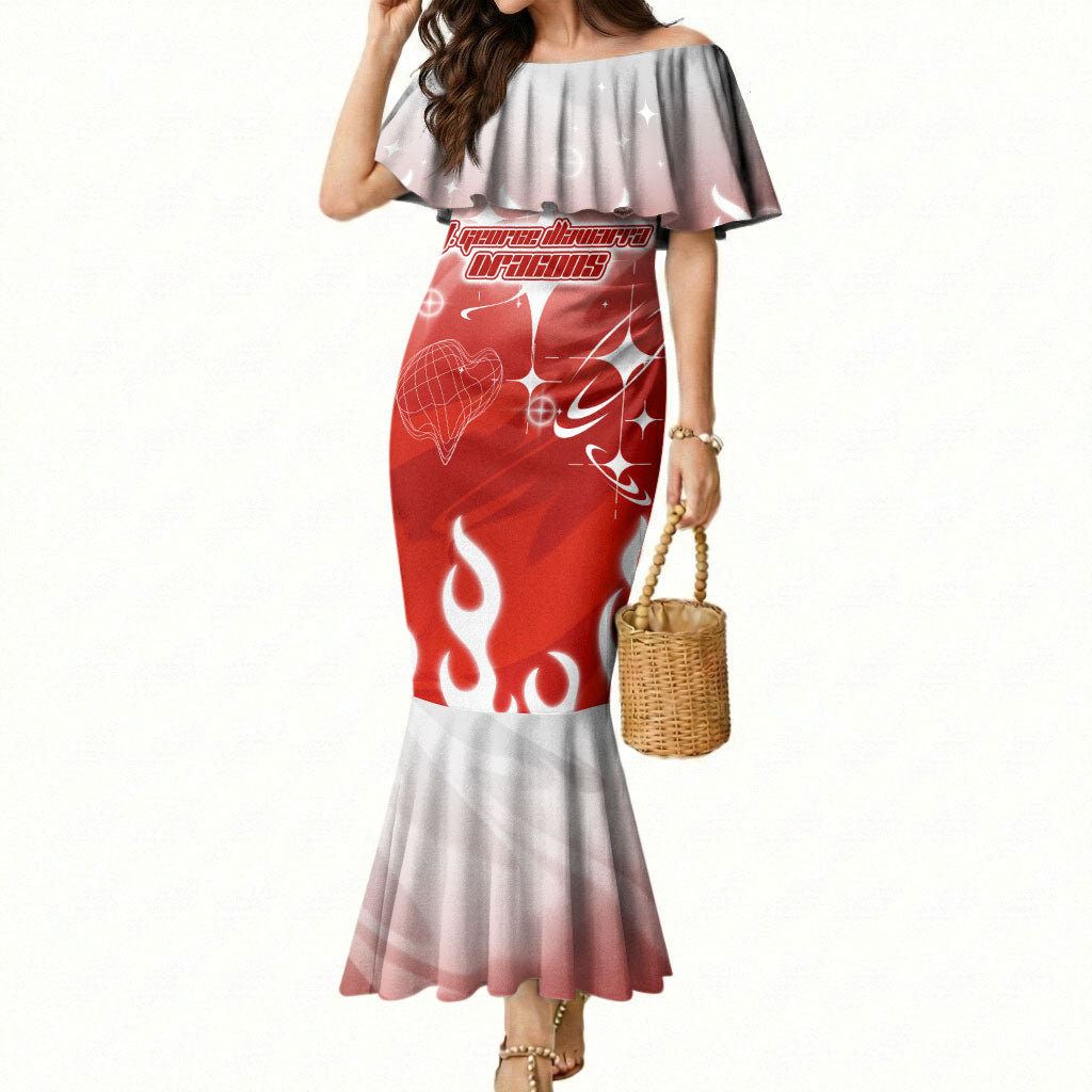 Personalized St. George Illawarra Dragons Mermaid Dress Y2K Grunge Aesthetic With Cyber Flames and Starburst Graphics