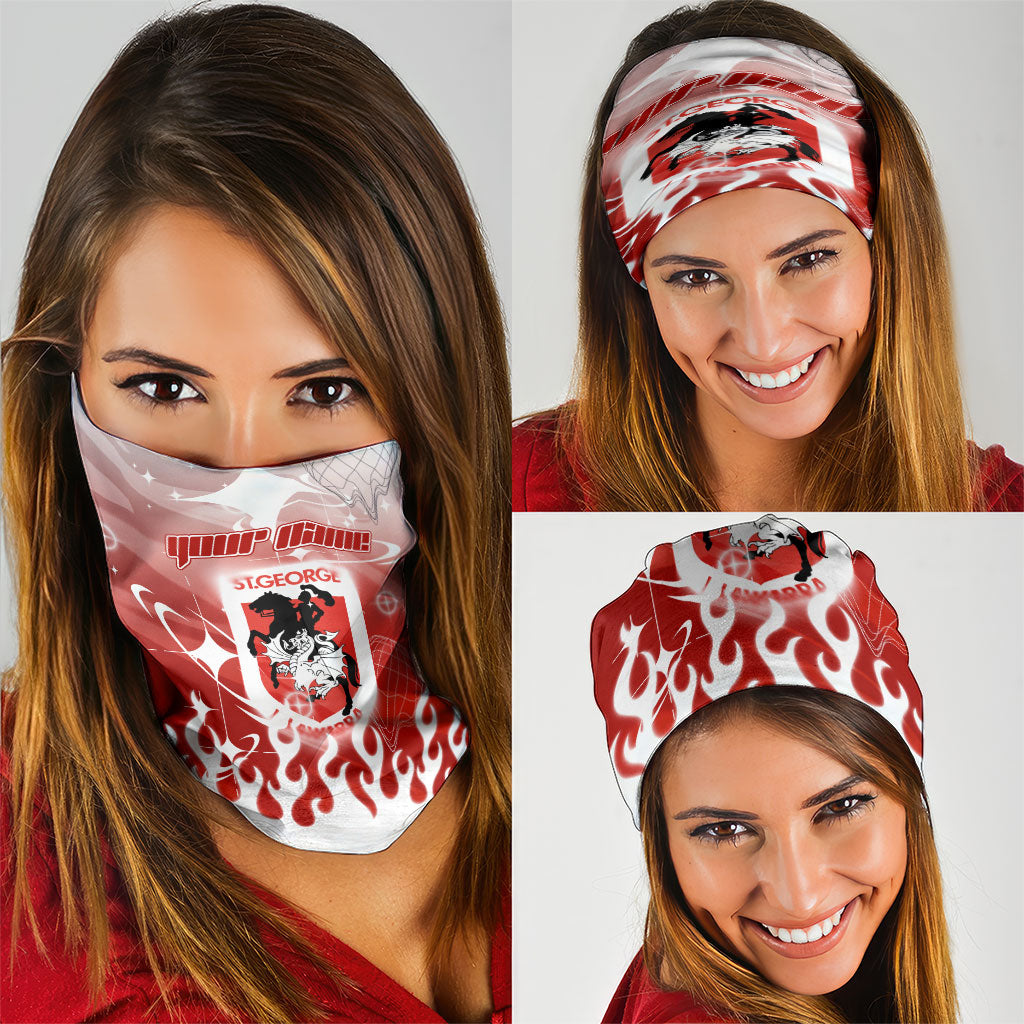 Personalized St. George Illawarra Dragons Neck Gaiter Y2K Grunge Aesthetic With Cyber Flames and Starburst Graphics