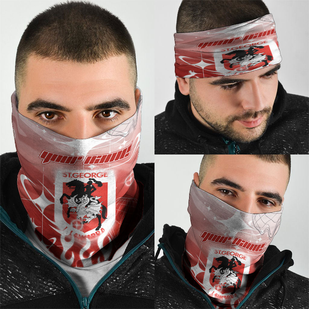 Personalized St. George Illawarra Dragons Neck Gaiter Y2K Grunge Aesthetic With Cyber Flames and Starburst Graphics