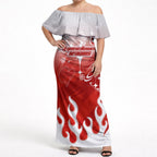 Personalized St. George Illawarra Dragons Off Shoulder Maxi Dress Y2K Grunge Aesthetic With Cyber Flames and Starburst Graphics