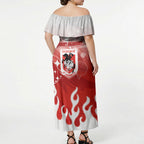 Personalized St. George Illawarra Dragons Off Shoulder Maxi Dress Y2K Grunge Aesthetic With Cyber Flames and Starburst Graphics