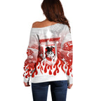 Personalized St. George Illawarra Dragons Off Shoulder Sweater Y2K Grunge Aesthetic With Cyber Flames and Starburst Graphics