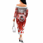 Personalized St. George Illawarra Dragons Off The Shoulder Long Sleeve Dress Y2K Grunge Aesthetic With Cyber Flames and Starburst Graphics