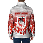 Personalized St. George Illawarra Dragons Padded Jacket Y2K Grunge Aesthetic With Cyber Flames and Starburst Graphics
