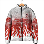 Personalized St. George Illawarra Dragons Padded Jacket Y2K Grunge Aesthetic With Cyber Flames and Starburst Graphics