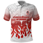 Personalized St. George Illawarra Dragons Polo Shirt Y2K Grunge Aesthetic With Cyber Flames and Starburst Graphics