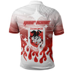 Personalized St. George Illawarra Dragons Polo Shirt Y2K Grunge Aesthetic With Cyber Flames and Starburst Graphics