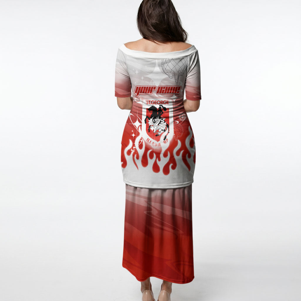 Personalized St. George Illawarra Dragons Puletasi Y2K Grunge Aesthetic With Cyber Flames and Starburst Graphics