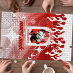 Personalized St. George Illawarra Dragons Puzzle Y2K Grunge Aesthetic With Cyber Flames and Starburst Graphics