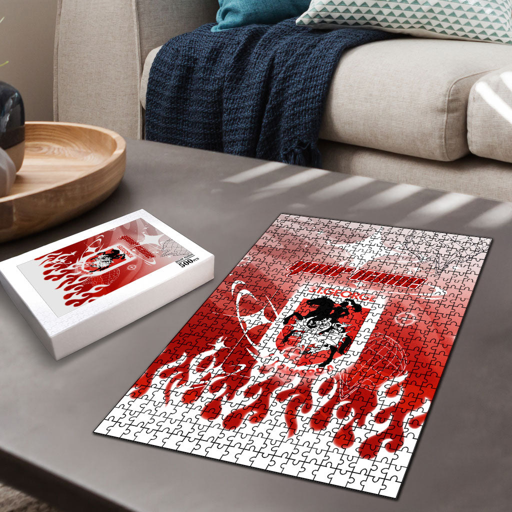Personalized St. George Illawarra Dragons Puzzle Y2K Grunge Aesthetic With Cyber Flames and Starburst Graphics