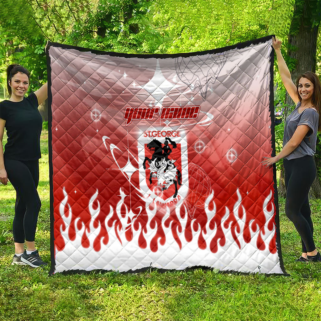 Personalized St. George Illawarra Dragons Quilt Y2K Grunge Aesthetic With Cyber Flames and Starburst Graphics