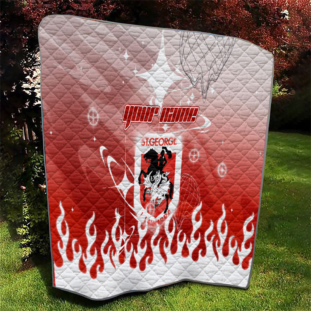 Personalized St. George Illawarra Dragons Quilt Y2K Grunge Aesthetic With Cyber Flames and Starburst Graphics