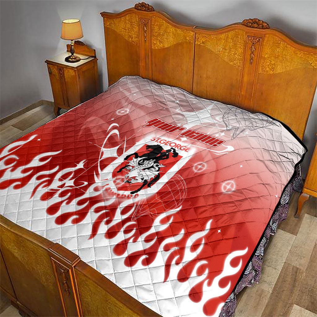 Personalized St. George Illawarra Dragons Quilt Y2K Grunge Aesthetic With Cyber Flames and Starburst Graphics