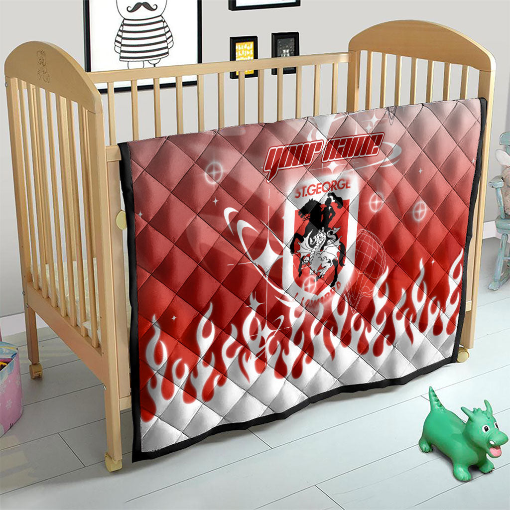 Personalized St. George Illawarra Dragons Quilt Y2K Grunge Aesthetic With Cyber Flames and Starburst Graphics