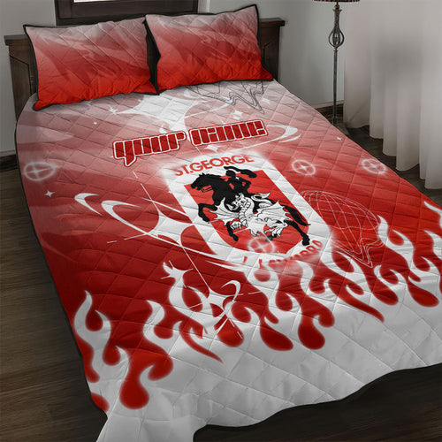 Personalized St. George Illawarra Dragons Quilt Bed Set Y2K Grunge Aesthetic With Cyber Flames and Starburst Graphics