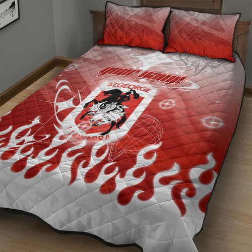 Personalized St. George Illawarra Dragons Quilt Bed Set Y2K Grunge Aesthetic With Cyber Flames and Starburst Graphics