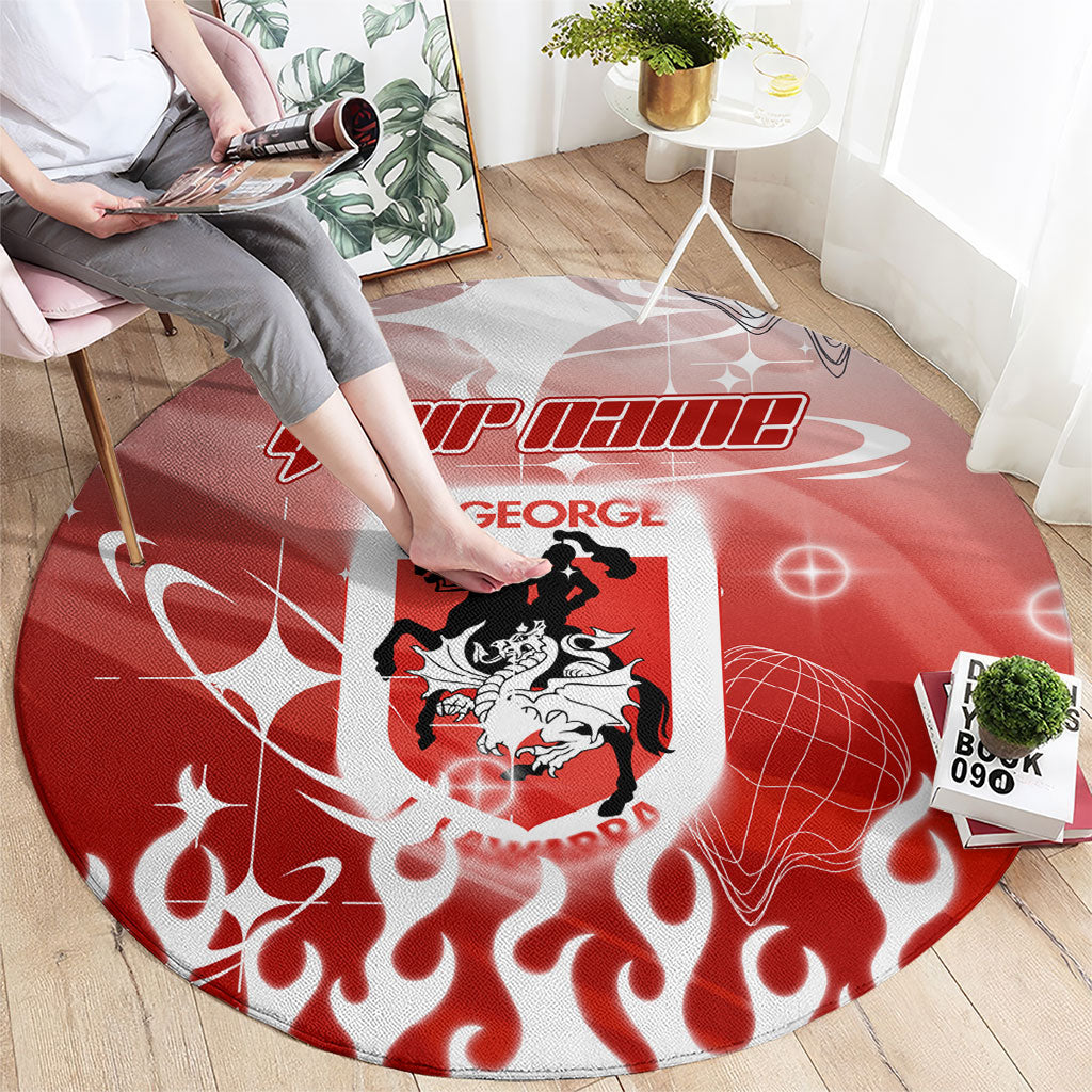 Personalized St. George Illawarra Dragons Round Carpet Y2K Grunge Aesthetic With Cyber Flames and Starburst Graphics