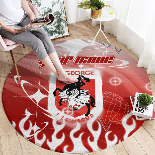 Personalized St. George Illawarra Dragons Round Carpet Y2K Grunge Aesthetic With Cyber Flames and Starburst Graphics