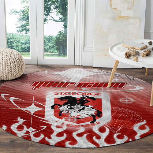 Personalized St. George Illawarra Dragons Round Carpet Y2K Grunge Aesthetic With Cyber Flames and Starburst Graphics