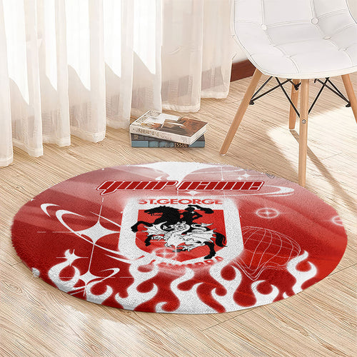 Personalized St. George Illawarra Dragons Round Carpet Y2K Grunge Aesthetic With Cyber Flames and Starburst Graphics