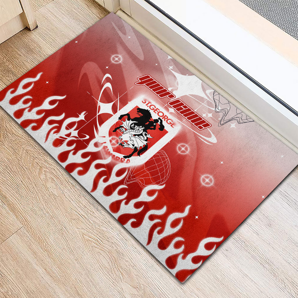 Personalized St. George Illawarra Dragons Rubber Doormat Y2K Grunge Aesthetic With Cyber Flames and Starburst Graphics