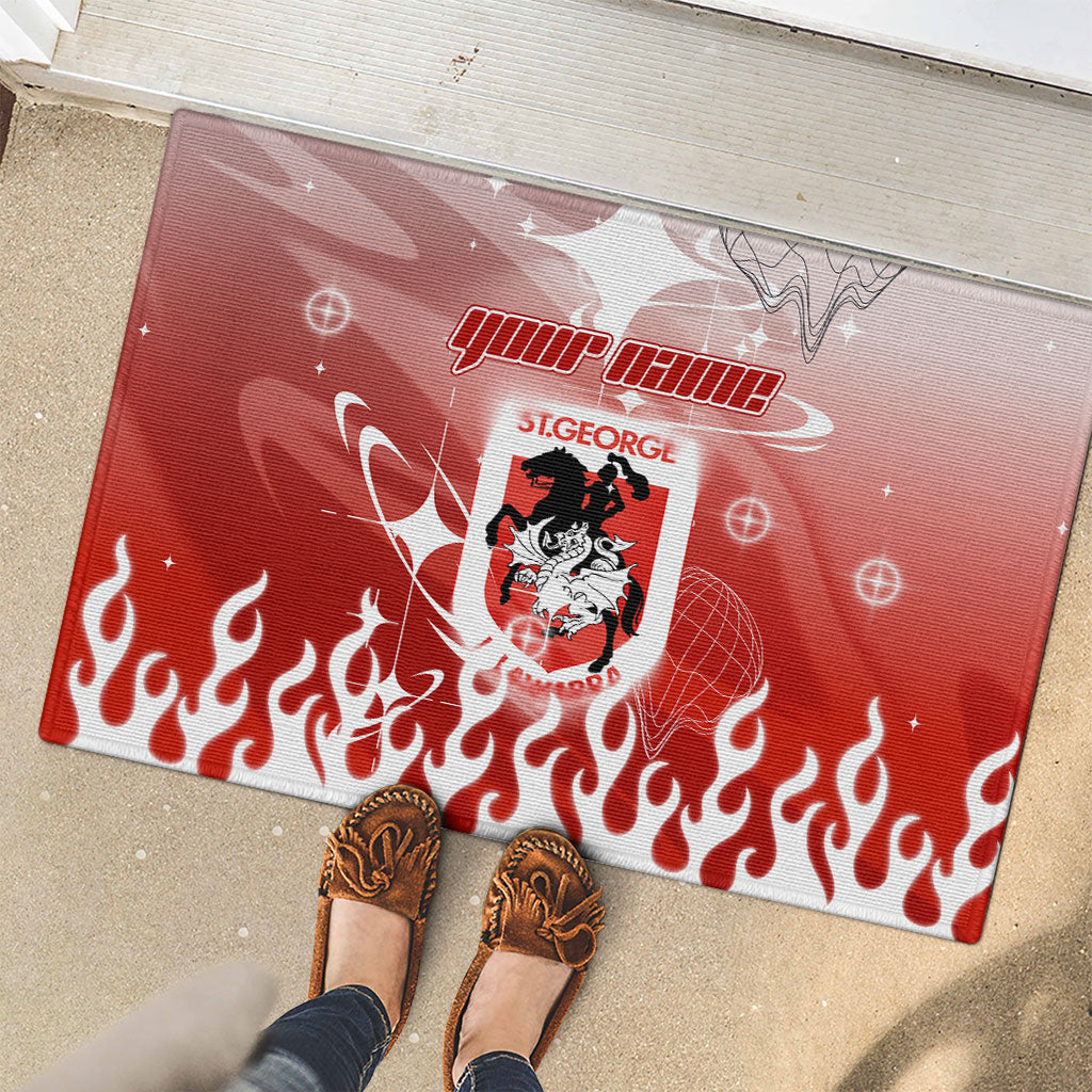 Personalized St. George Illawarra Dragons Rubber Doormat Y2K Grunge Aesthetic With Cyber Flames and Starburst Graphics