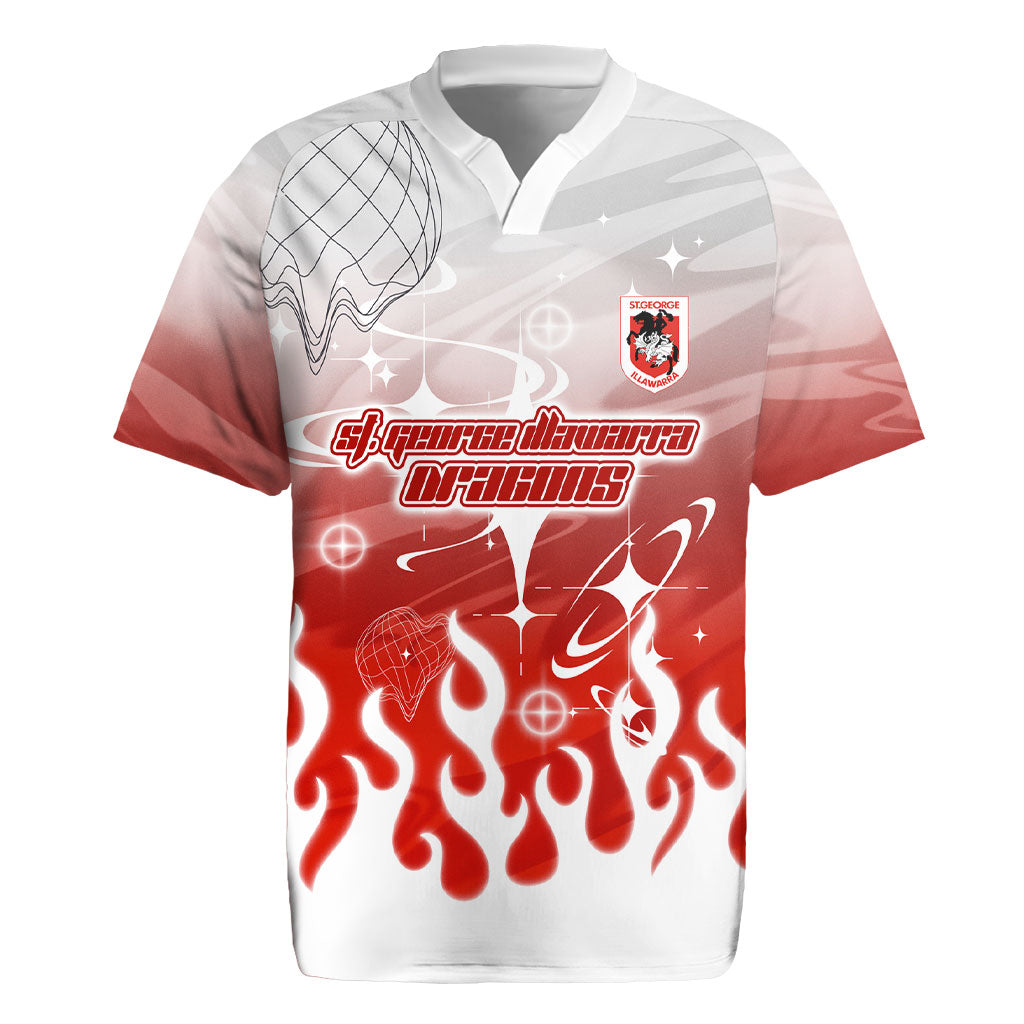 Personalized St. George Illawarra Dragons Rugby Jersey Y2K Grunge Aesthetic With Cyber Flames and Starburst Graphics