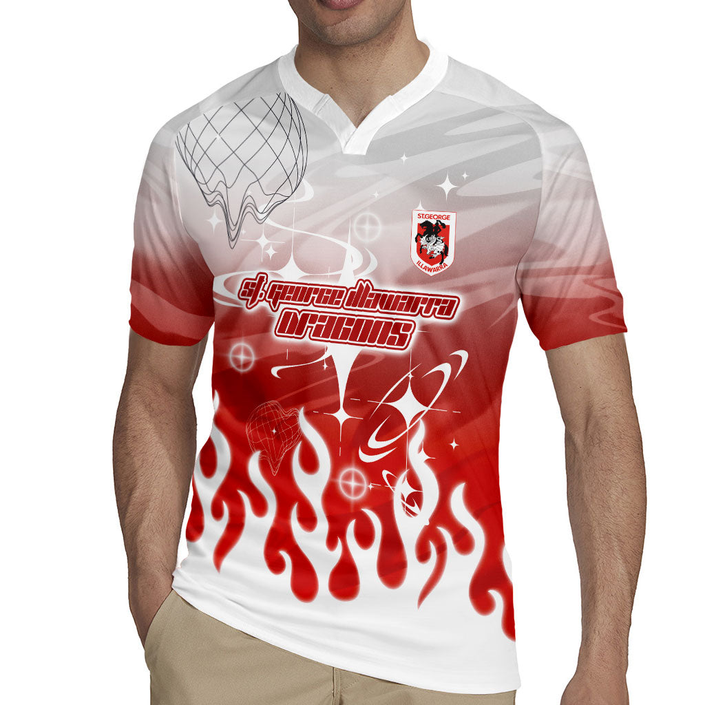 Personalized St. George Illawarra Dragons Rugby Jersey Y2K Grunge Aesthetic With Cyber Flames and Starburst Graphics