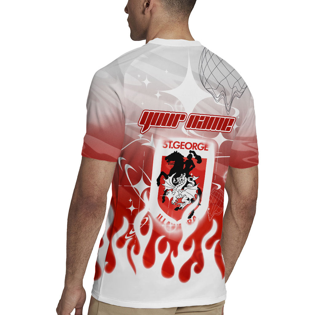 Personalized St. George Illawarra Dragons Rugby Jersey Y2K Grunge Aesthetic With Cyber Flames and Starburst Graphics