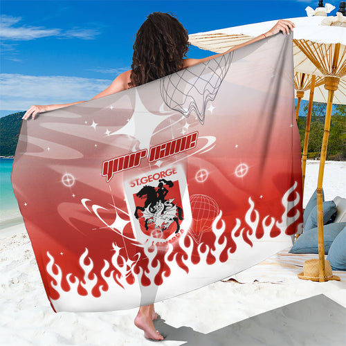 Personalized St. George Illawarra Dragons Sarong Y2K Grunge Aesthetic With Cyber Flames and Starburst Graphics