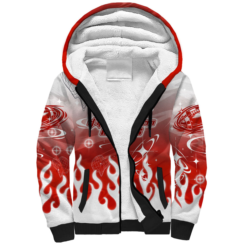 Personalized St. George Illawarra Dragons Sherpa Hoodie Y2K Grunge Aesthetic With Cyber Flames and Starburst Graphics