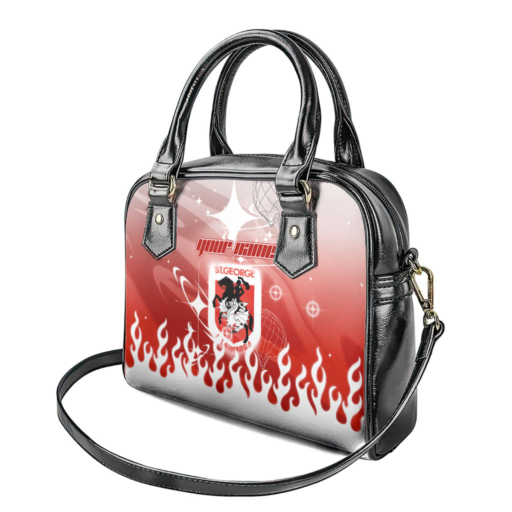 Personalized St. George Illawarra Dragons Shoulder Handbag Y2K Grunge Aesthetic With Cyber Flames and Starburst Graphics