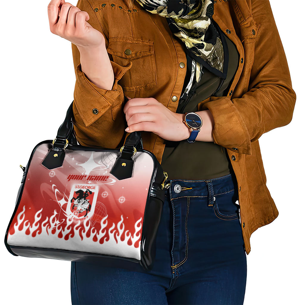 Personalized St. George Illawarra Dragons Shoulder Handbag Y2K Grunge Aesthetic With Cyber Flames and Starburst Graphics