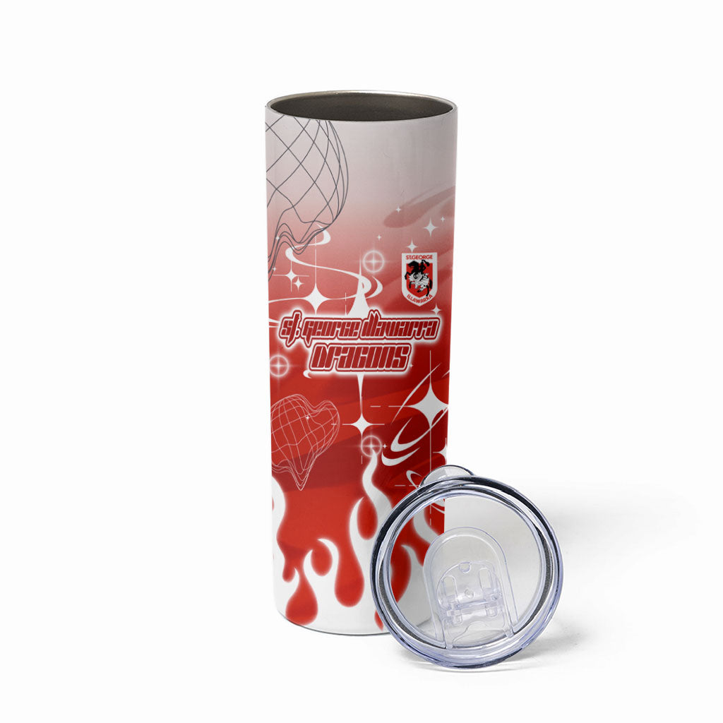 Personalized St. George Illawarra Dragons Skinny Tumbler Y2K Grunge Aesthetic With Cyber Flames and Starburst Graphics