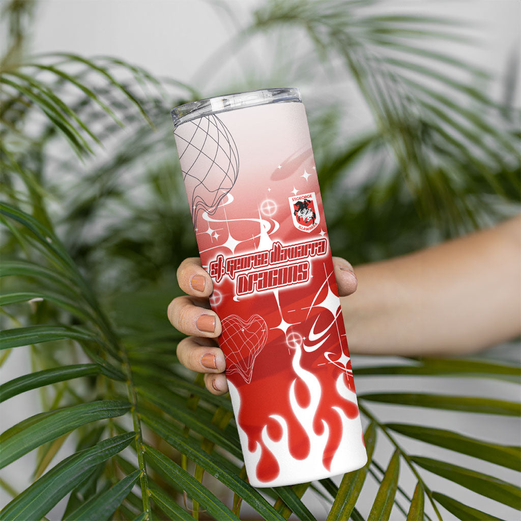 Personalized St. George Illawarra Dragons Skinny Tumbler Y2K Grunge Aesthetic With Cyber Flames and Starburst Graphics
