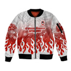 Personalized St. George Illawarra Dragons Sleeve Zip Bomber Jacket Y2K Grunge Aesthetic With Cyber Flames and Starburst Graphics