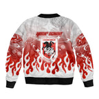 Personalized St. George Illawarra Dragons Sleeve Zip Bomber Jacket Y2K Grunge Aesthetic With Cyber Flames and Starburst Graphics