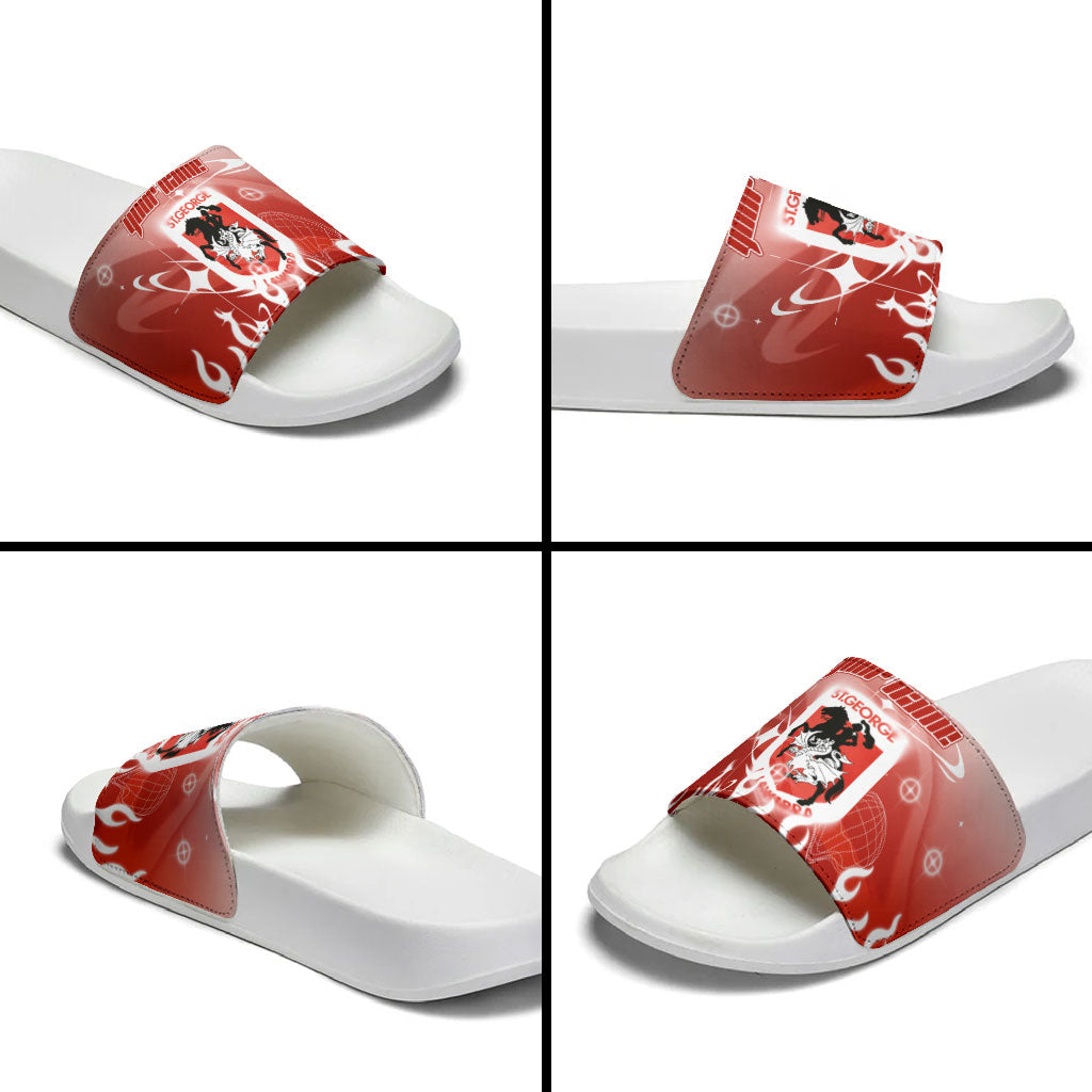 Personalized St. George Illawarra Dragons Slide Sandals Y2K Grunge Aesthetic With Cyber Flames and Starburst Graphics